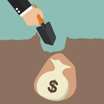 Hand dig a ground to find a treasure Stock Illustration