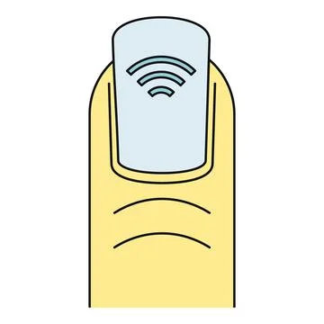 Hand digit with a microchip on its nail featuring a wireless signal Stock Illustration