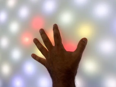 Hand on digital art dot touch screen Stock Photos