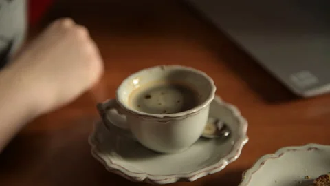Hand dip cookie in cup of coffee Stock Footage 156756703