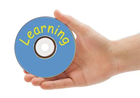 Hand with disk Learning Hand with disk Learning isolated on white backgrou... Foto stock