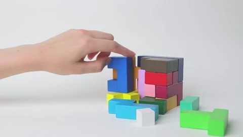 Hand distructing abstract structure, construction from elements, blocks Stock Footage 203486259