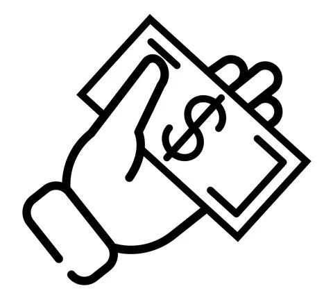 Hand with dollar symbol flat icon. Pictogram for web. Line stroke. Hand isola Stock Illustration