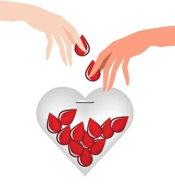 Hand donate blood drop put in heart glass Stock Illustration