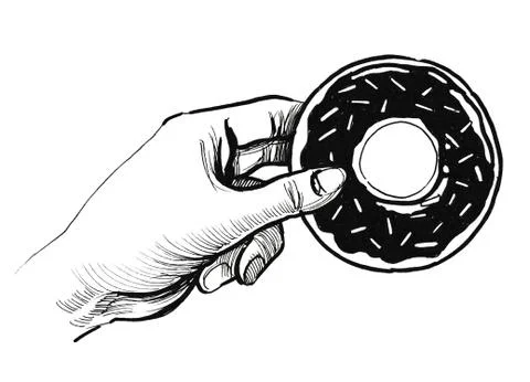 Hand with doughnut Stock Illustration