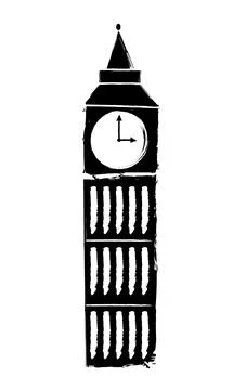 Hand draw Big ben icon.  Brush style. Illustrazione stock