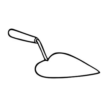 Hand-draw black vector illustration of a metal trowel with wooden handle Illustration