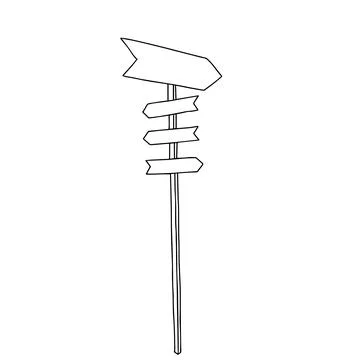 A Hand draw black vector illustration of a wooden billboard with arrows isola Stock Illustration