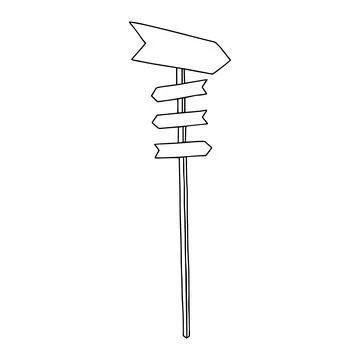 Hand draw black vector illustration of a wooden arrow pointer isolated on a w Illustrazione stock
