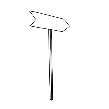 Hand draw black vector illustration of a wooden arrow pointer isolated on a Illustrazione stock