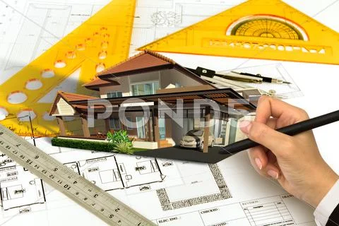 Hand draw blueprint of a house Stock Illustration