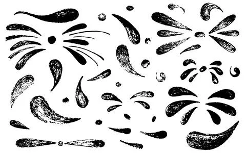 Hand draw brush quotes, commas, ornament, marks, splash, flourish set. Vector Stock Illustration