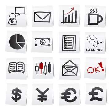 Hand draw cartoon on paper note stickers. Stock Illustration