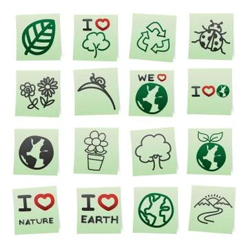 Hand draw cartoon on paper note stickers. Stock Illustration