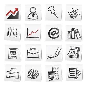 Hand draw cartoon on paper note stickers. Stock Illustration