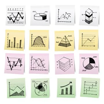 Hand draw cartoon on paper note stickers. Stock Illustration