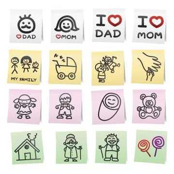 Hand draw cartoon on paper note. Stock Illustration