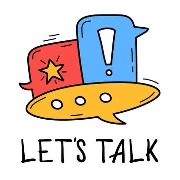Hand draw chat bubble icon in doodle style for your design with lettering Stock Illustration