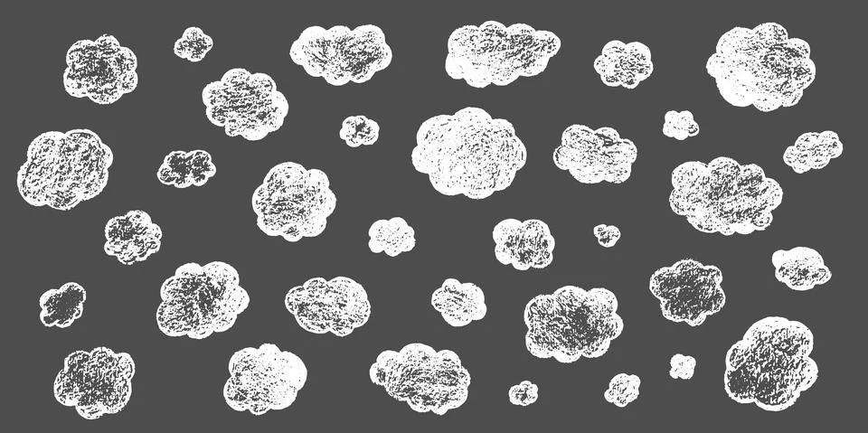 Hand draw clouds set. Vector stock doodle illustration isolated on black Stock Illustration