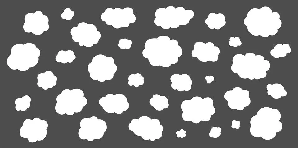 Hand draw clouds set. Vector stock doodle illustration isolated on black Stock Illustration