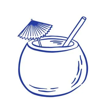 Hand draw coconut coctail vector illustration. Tropical natural drink icon .. Stock Illustration
