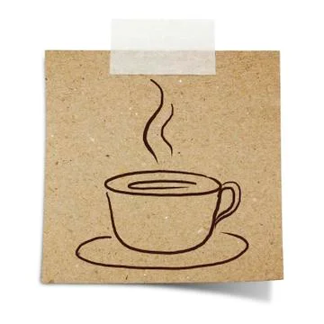 Hand draw coffee cup on note taped recycle paper Stock Photos