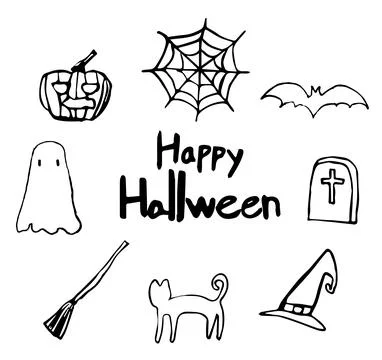 Hand draw cute Halloween doodle elements set Stock Illustration
