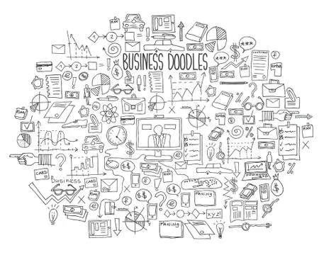 Hand draw doodle elements bank business finance analytics earnings Illustrazione stock