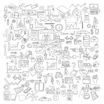 Hand draw doodle elements. Business finance chart graph Stock Illustration