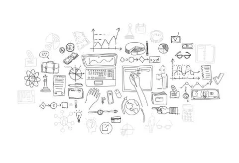 Hand draw doodle elements. Business finance chart graph Stock Illustration