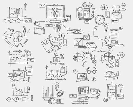 Hand draw doodle elements. Business finance chart graph 스톡 일러스트