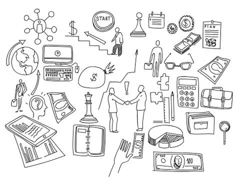 Hand draw doodle elements. Business finance chart graph Stock Illustration