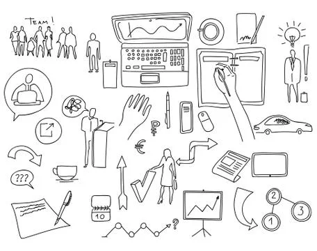 Hand draw doodle elements. Business finance chart graph Stock Illustration
