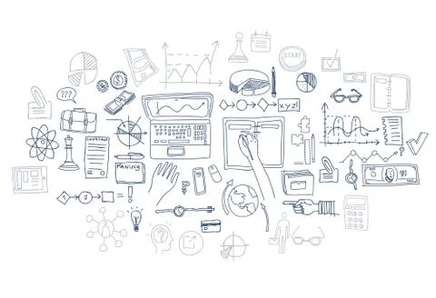 Hand draw doodle elements. Business finance chart graph Stock Illustration
