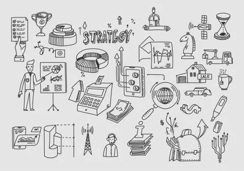 Hand draw doodle elements. Business finance analytics earnings Stock Illustration