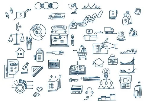 Hand draw doodle elements. Business finance analytics earnings. Stock Illustration