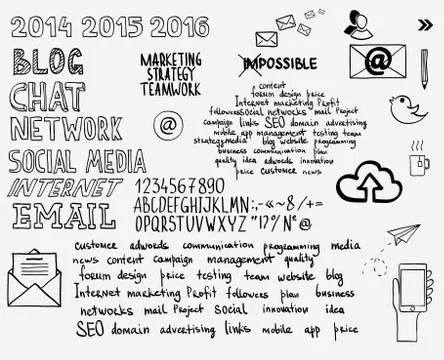 Hand draw doodle sketch mind map blank flow chart space for text with keywords Illustrazione stock