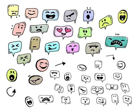 Hand draw face emoji message with different emotions icon Stock Illustration