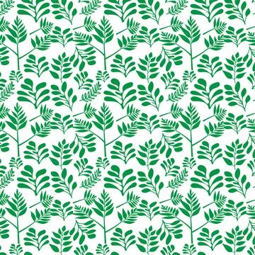 Hand draw floral seamless pattern of green leaves Spring Blossom Vector Des.. Stock Illustration