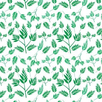 Hand draw floral seamless pattern of green leaves Spring Blossom Vector Des.. Stock Illustration