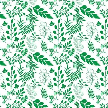 Hand draw floral seamless pattern of green leaves Spring Blossom Vector Des.. Stock Illustration