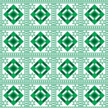 Hand draw floral seamless pattern of green leaves Spring Square style Vecto.. Stock Illustration