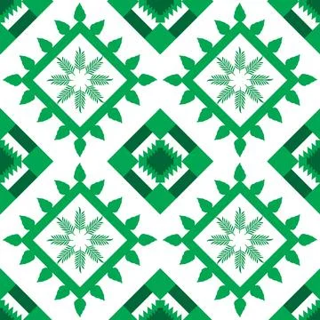 Hand draw floral seamless pattern of green leaves Spring Square style Vecto.. Stock Illustration