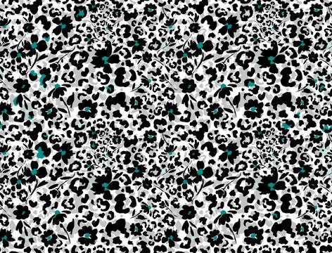 Hand draw flower and leopard pattern. Stock Illustration