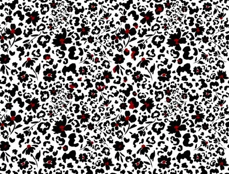 Hand draw flower and leopard pattern. Stock Illustration