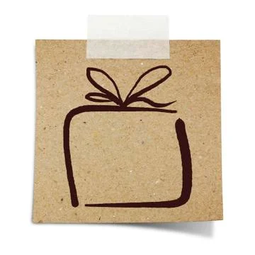 Hand draw gift box on note taped recycle paper Stock Photos