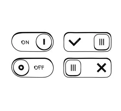 Hand draw goodle sketch Toggle Switch On and Off position. Button, raster Stock Illustration