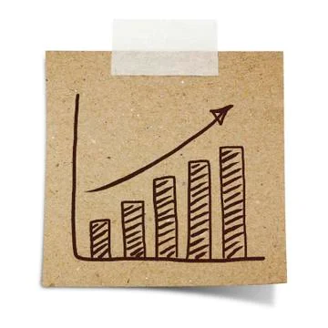Hand draw growth graph  on note taped recycle paper Stock Photos