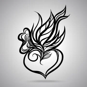 Hand Draw Heart Leaf ink Stock Illustration