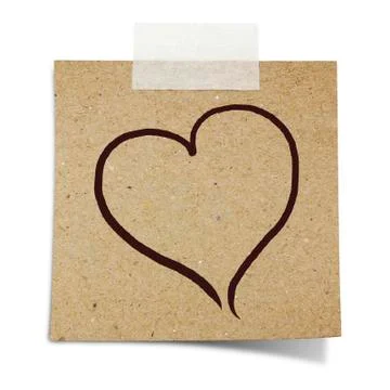 Hand draw heart shape on note taped recycle paper Stock Photos